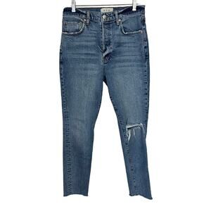 We The Free Jeans‎ 29 Women's Med Wash High Waist Distressed Raw Hem Button Fly